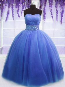Superior Floor Length Blue Quinceanera Gown Sweetheart Sleeveless Lace Up