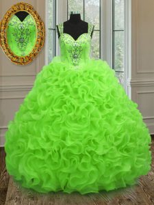 Fitting Sleeveless Floor Length Beading and Ruffles Zipper Quinceanera Gown with