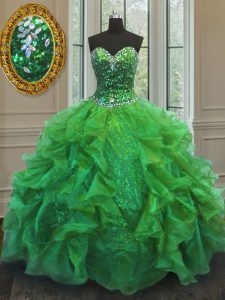 Vestidos de Quinceanera Military Ball and Sweet 16 and Quinceanera and For with Beading and Ruffles Sweetheart Sleeveless Lace Up
