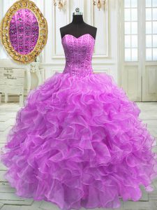 Beauteous Lilac Sweetheart Neckline Beading and Ruffles 15 Quinceanera Dress Sleeveless Lace Up
