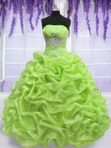 Pick Ups Floor Length Yellow Green Quinceanera Gown Strapless Sleeveless Lace Up