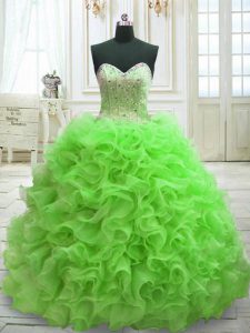 Ball Gowns Sweetheart Sleeveless Organza Sweep Train Lace Up Beading and Ruffles Quinceanera Gowns