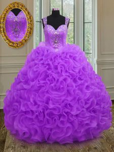 Nice Straps Floor Length Ball Gowns Sleeveless Purple Quinceanera Gown Zipper