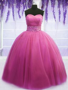 Pretty Sweetheart Sleeveless Lace Up 15th Birthday Dress Rose Pink Tulle