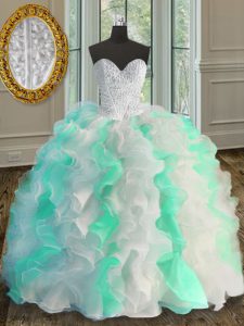 Excellent Multi-color Organza Lace Up Sweetheart Sleeveless Floor Length 15th Birthday Dress Beading and Ruffles