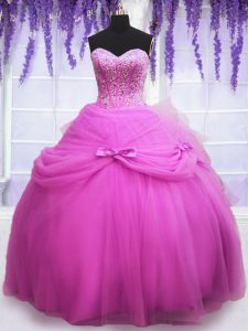 Admirable Lilac Sweetheart Lace Up Beading and Sequins and Bowknot Quinceanera Gowns Sleeveless