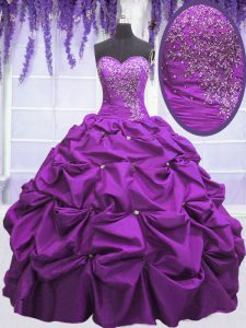 Pick Ups Purple Sleeveless Taffeta Lace Up Quinceanera Gowns for Military Ball and Sweet 16 and Quinceanera