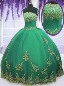 Suitable Turquoise Strapless Neckline Appliques 15th Birthday Dress Sleeveless Zipper