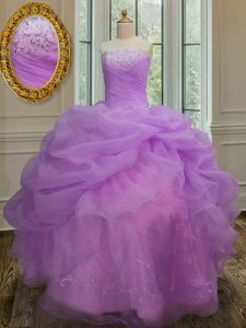 Super Pick Ups Floor Length Ball Gowns Sleeveless Lilac Quince Ball Gowns Lace Up