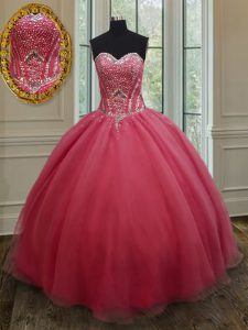 Pink Sweetheart Lace Up Beading and Ruching Vestidos de Quinceanera Sleeveless