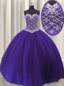 Fabulous Tulle Sleeveless Floor Length 15th Birthday Dress and Beading and Sequins