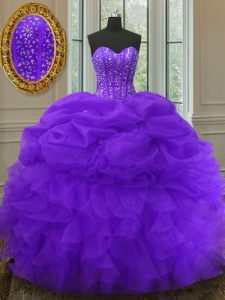 Best Purple Quinceanera Gowns Military Ball and Sweet 16 and Quinceanera and For with Beading and Ruffles and Pick Ups Sweetheart Sleeveless Lace Up