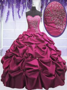 Fitting Pick Ups Sweetheart Sleeveless Lace Up Vestidos de Quinceanera Fuchsia Taffeta