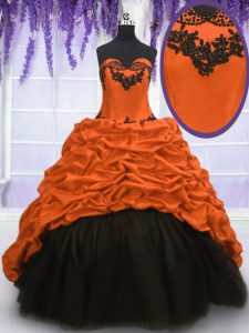 On Sale Multi-color Ball Gowns Appliques and Pick Ups Sweet 16 Dresses Lace Up Taffeta Sleeveless With Train