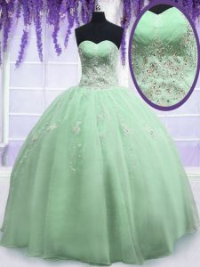 Ball Gowns Quinceanera Court of Honor Dress Yellow Green Sweetheart Organza Sleeveless Floor Length Zipper