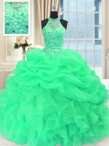 Scoop Lace Up 15th Birthday Dress Beading and Pick Ups Sleeveless Floor Length