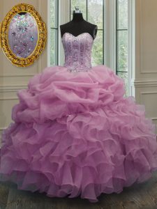 Baby Pink Sleeveless Beading and Pick Ups Floor Length Sweet 16 Dress