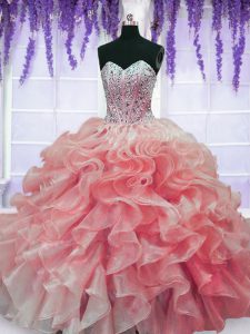 Red Sleeveless Organza Lace Up 15 Quinceanera Dress for Military Ball and Sweet 16 and Quinceanera