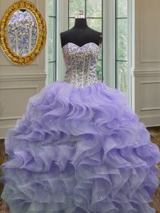 Fancy Organza Sleeveless Floor Length Quinceanera Dress and Beading and Ruffles
