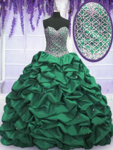 Most Popular Dark Green Sweetheart Neckline Beading and Sequins and Pick Ups Quinceanera Gowns Sleeveless Lace Up