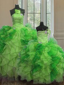 Elegant Strapless Sleeveless Organza 15th Birthday Dress Beading and Ruffles Lace Up