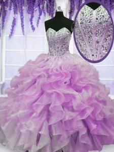 Hot Sale Lilac Sleeveless Organza Zipper 15 Quinceanera Dress for Military Ball and Sweet 16 and Quinceanera
