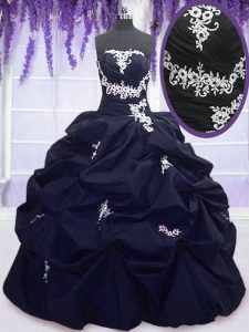 Excellent Taffeta Sleeveless Floor Length Quinceanera Gown and Appliques and Pick Ups