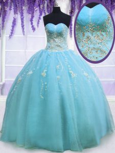 Best Selling Baby Blue Quinceanera Dress Military Ball and Sweet 16 and Quinceanera and For with Beading Sweetheart Sleeveless Zipper