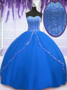Royal Blue Ball Gowns Tulle Sweetheart Sleeveless Beading and Sequins Floor Length Lace Up Sweet 16 Quinceanera Dress