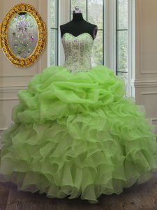Organza Sleeveless Floor Length Sweet 16 Dress and Beading and Pick Ups