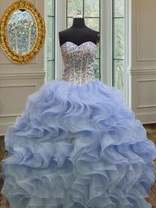Floor Length Ball Gowns Sleeveless Lavender Quinceanera Gowns Lace Up