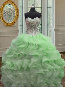 Smart Lace Up Sweetheart Beading and Ruffles Sweet 16 Quinceanera Dress Organza Sleeveless