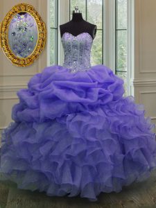 Organza Sleeveless Floor Length Sweet 16 Dress and Beading and Ruffles and Pick Ups