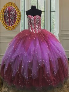 Amazing Multi-color Sweetheart Lace Up Beading and Ruffles and Sequins Sweet 16 Quinceanera Dress Sleeveless