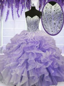Ball Gowns Quinceanera Dama Dress Lavender Sweetheart Organza Sleeveless Floor Length Lace Up