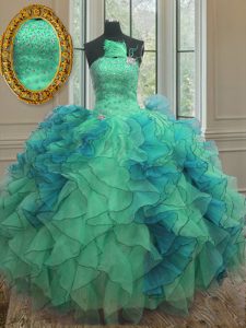 Fashion Multi-color Ball Gowns Beading and Ruffles Sweet 16 Quinceanera Dress Lace Up Organza Sleeveless Floor Length