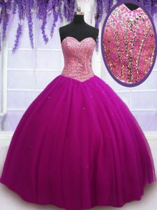 Fuchsia 15th Birthday Dress Military Ball and Sweet 16 and Quinceanera and For with Beading Sweetheart Sleeveless Lace Up
