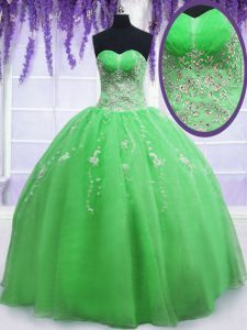 Unique Ball Gowns Quince Ball Gowns Sweetheart Organza Sleeveless Floor Length Lace Up