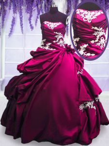 Fuchsia Quinceanera Gown Military Ball and Sweet 16 and Quinceanera and For with Embroidery and Pick Ups Strapless Sleeveless Lace Up