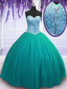 Colorful Sleeveless Lace Up Floor Length Beading 15 Quinceanera Dress