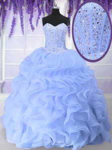 Light Blue Sweetheart Neckline Beading and Ruffles Sweet 16 Quinceanera Dress Sleeveless Lace Up