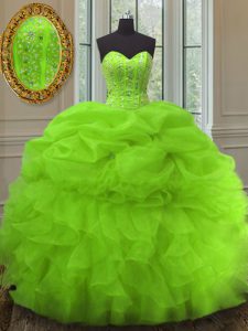 Gorgeous Organza Sleeveless Floor Length 15 Quinceanera Dress and Beading and Ruffles and Pick Ups