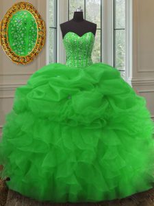 Green Sleeveless Beading and Ruffles and Pick Ups Floor Length Quinceanera Gowns