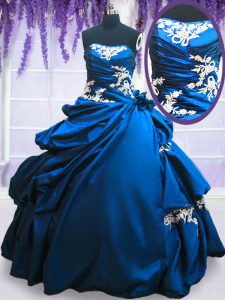 Customized Royal Blue Sleeveless Floor Length Appliques and Pick Ups Lace Up Sweet 16 Quinceanera Dress