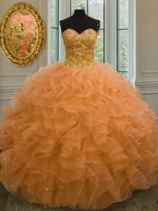 Inexpensive Sleeveless Beading and Ruffles Lace Up Sweet 16 Quinceanera Dress