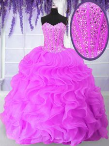 Best Sequins Floor Length Ball Gowns Sleeveless Hot Pink 15th Birthday Dress Lace Up