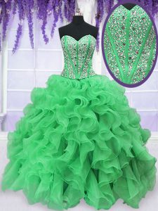 Eye-catching Green Sleeveless Organza Lace Up Juniors Party Dress for Military Ball and Sweet 16 and Quinceanera