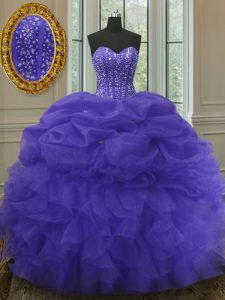 Most Popular Pick Ups Ball Gowns Quince Ball Gowns Purple Sweetheart Organza Sleeveless Floor Length Lace Up