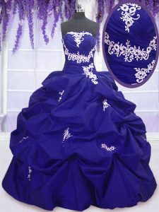Charming Pick Ups Royal Blue Sleeveless Taffeta Lace Up Sweet 16 Quinceanera Dress for Military Ball and Sweet 16 and Quinceanera