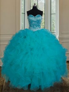Customized Tulle Sleeveless Floor Length Ball Gown Prom Dress and Beading and Ruffles